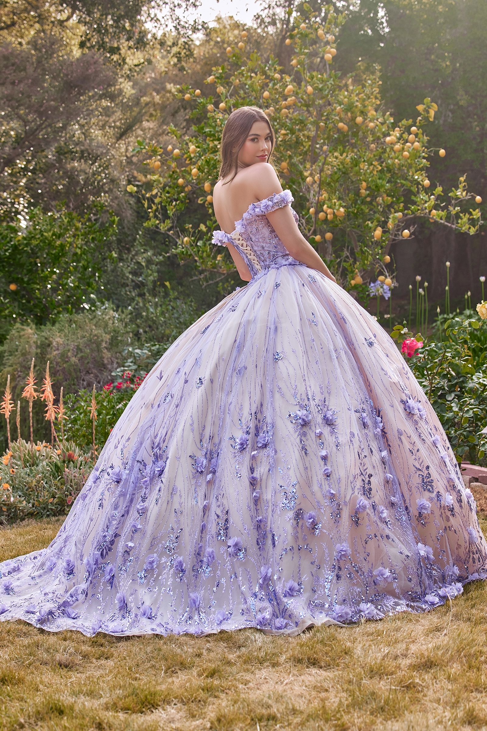 LaDivine 15704 Ball Gown Long Glitter Floral Quinceanera Dress