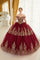 Quinceniera Dresses Ball Gown Long Lace Quinceanera Dress Burgundy Gold