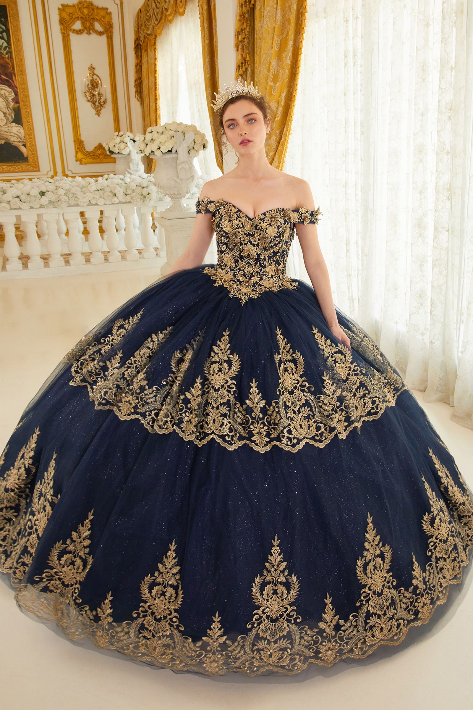 LaDivine 15705 Ball Gown Long Lace Quinceanera Dress