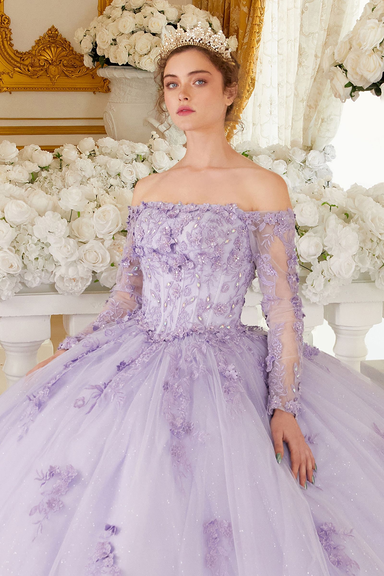 LaDivine 15706 Ball Gown Long Lace Floral Sweet 16 Quinceanera Dress