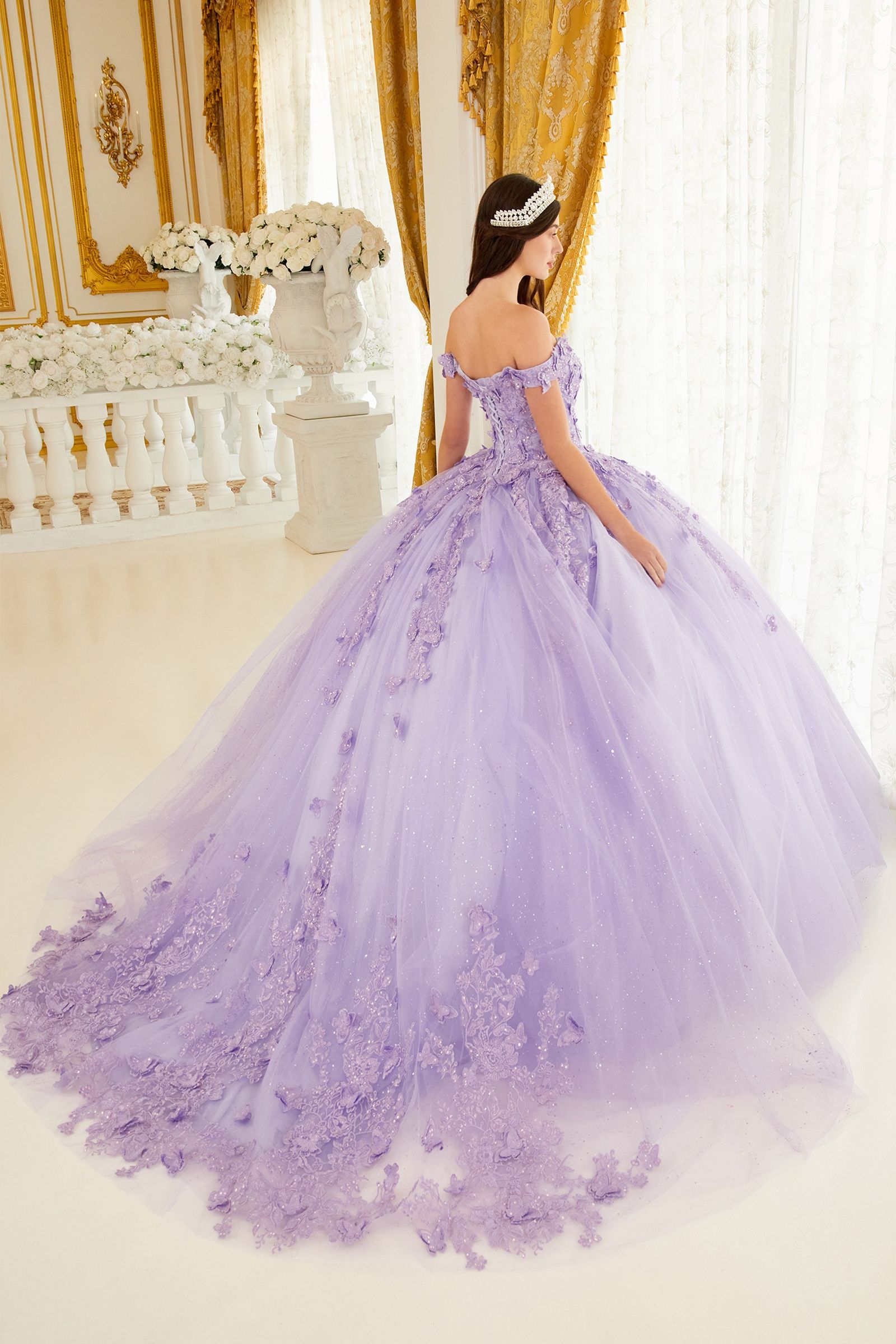 LaDivine 15709 Long Layered Ball Gown Lace Quinceanera Dress