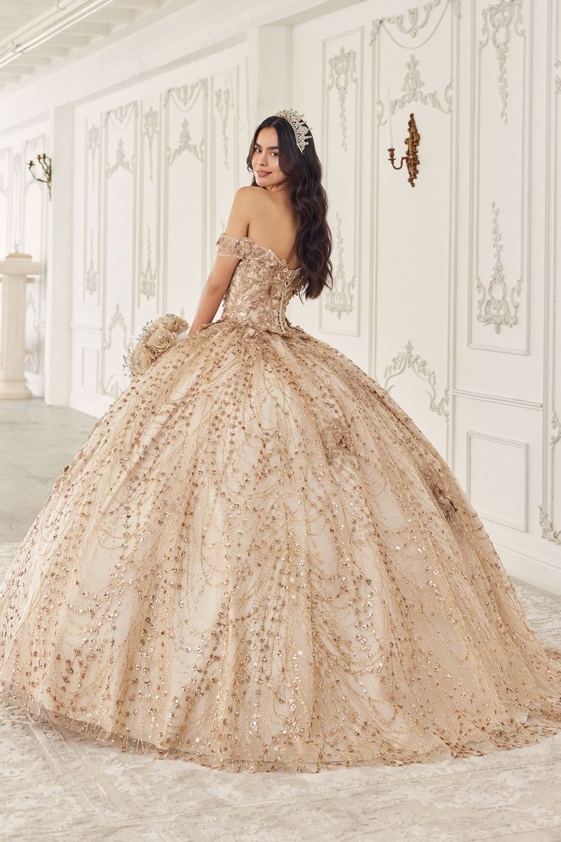 LaDivine 15712 Long Ball Gown Glitter Print Quinceanera Dress