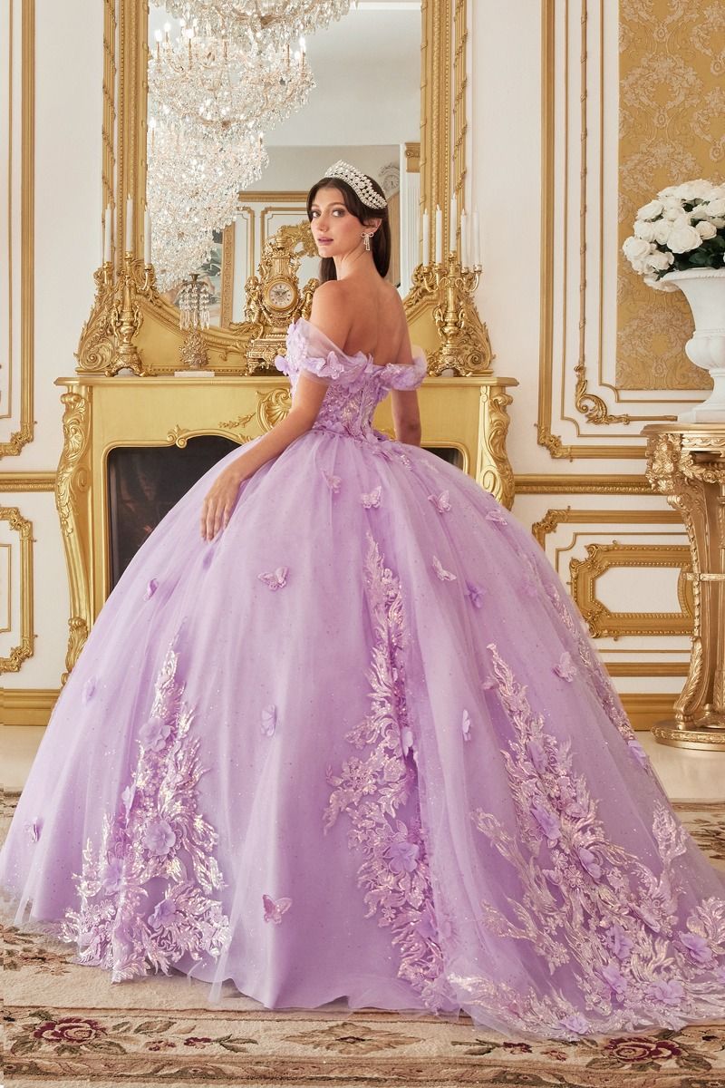 LaDivine 15713 Long Quinceanera Off Shoulder Floral Applique Ball Gown
