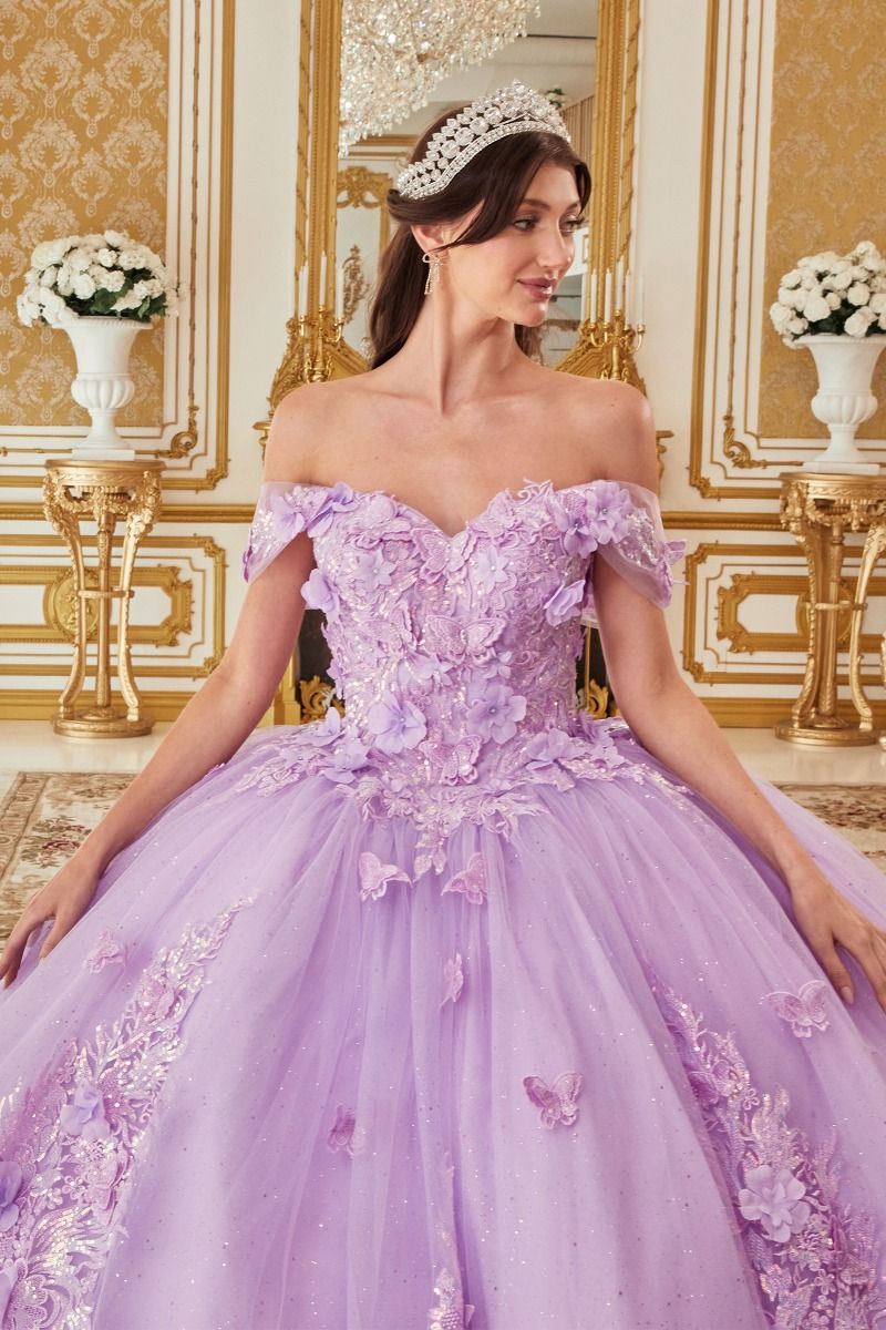 LaDivine 15713 Long Quinceanera Off Shoulder Floral Applique Ball Gown