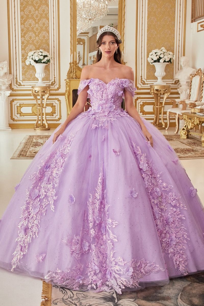 LaDivine 15713 Long Quinceanera Off Shoulder Floral Applique Ball Gown