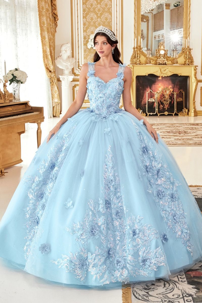 LaDivine 15713 Long Quinceanera Off Shoulder Floral Applique Ball Gown