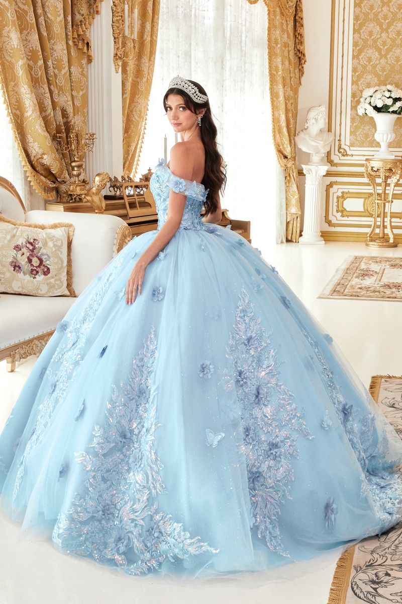 LaDivine 15713 Long Quinceanera Off Shoulder Floral Applique Ball Gown