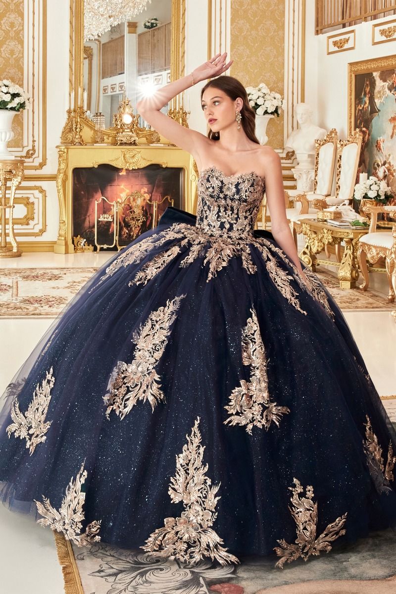 Ladivine 15715 Quinceanera Ball Gown Dress Navy Gold / Small