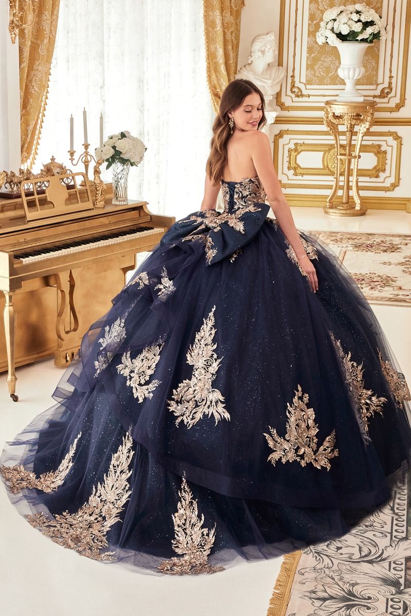 LaDivine 15715 Long Ball Gown Lace Applique Quinceanera Dress