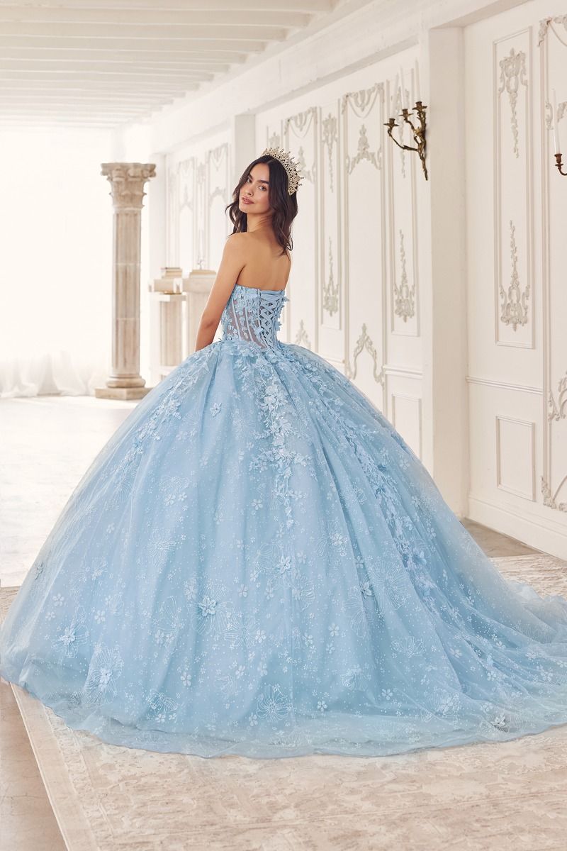 LaDivine 15719 Long Floral Ball Gown Cape Quinceanera Dress