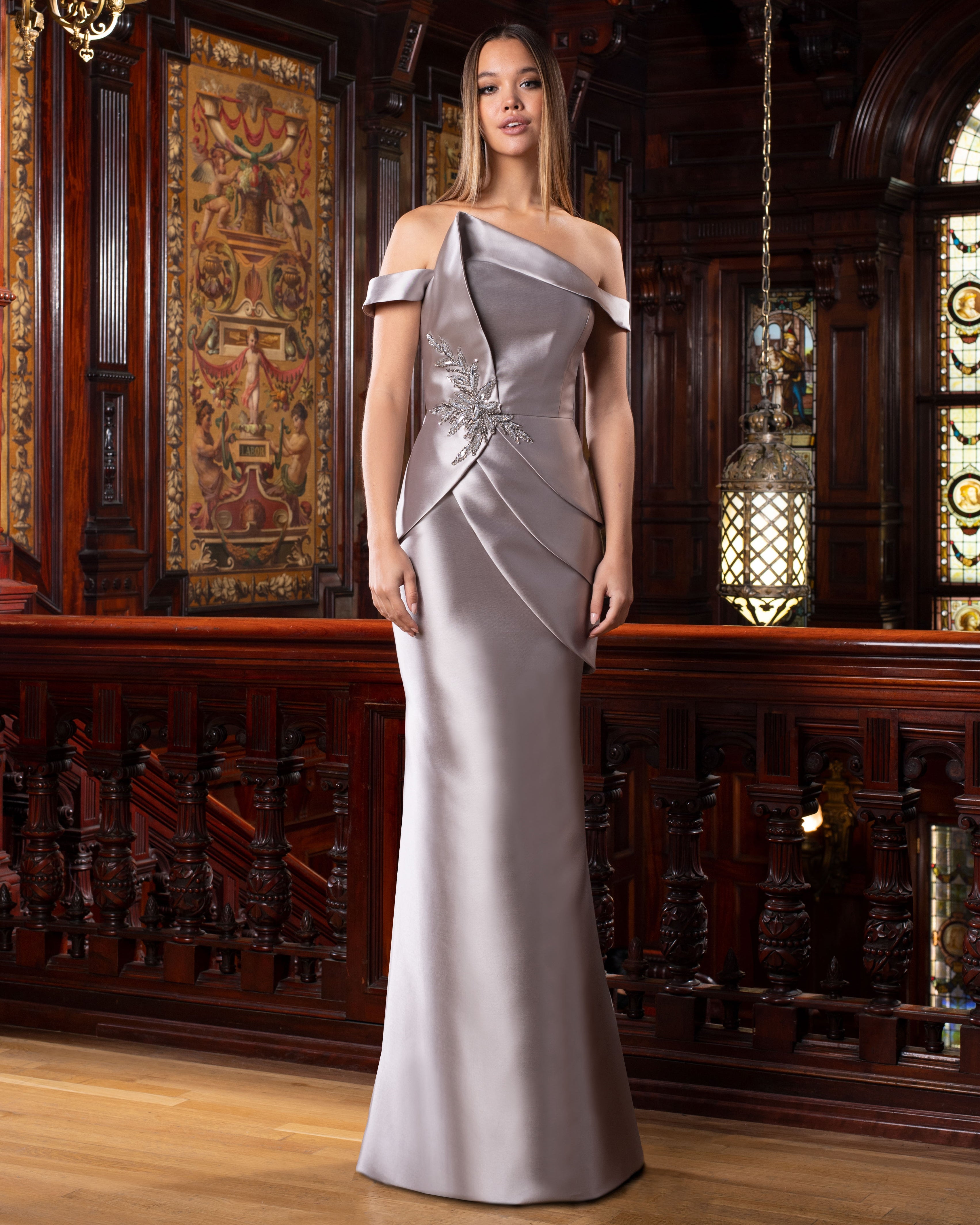 silver peplum dress Jovani 49060
