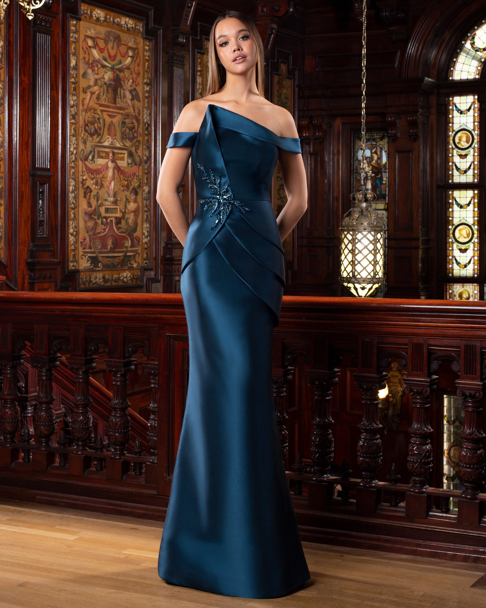 Alexander by Daymor 1572 Long Fitted Tiered Formal Peplum Dress
