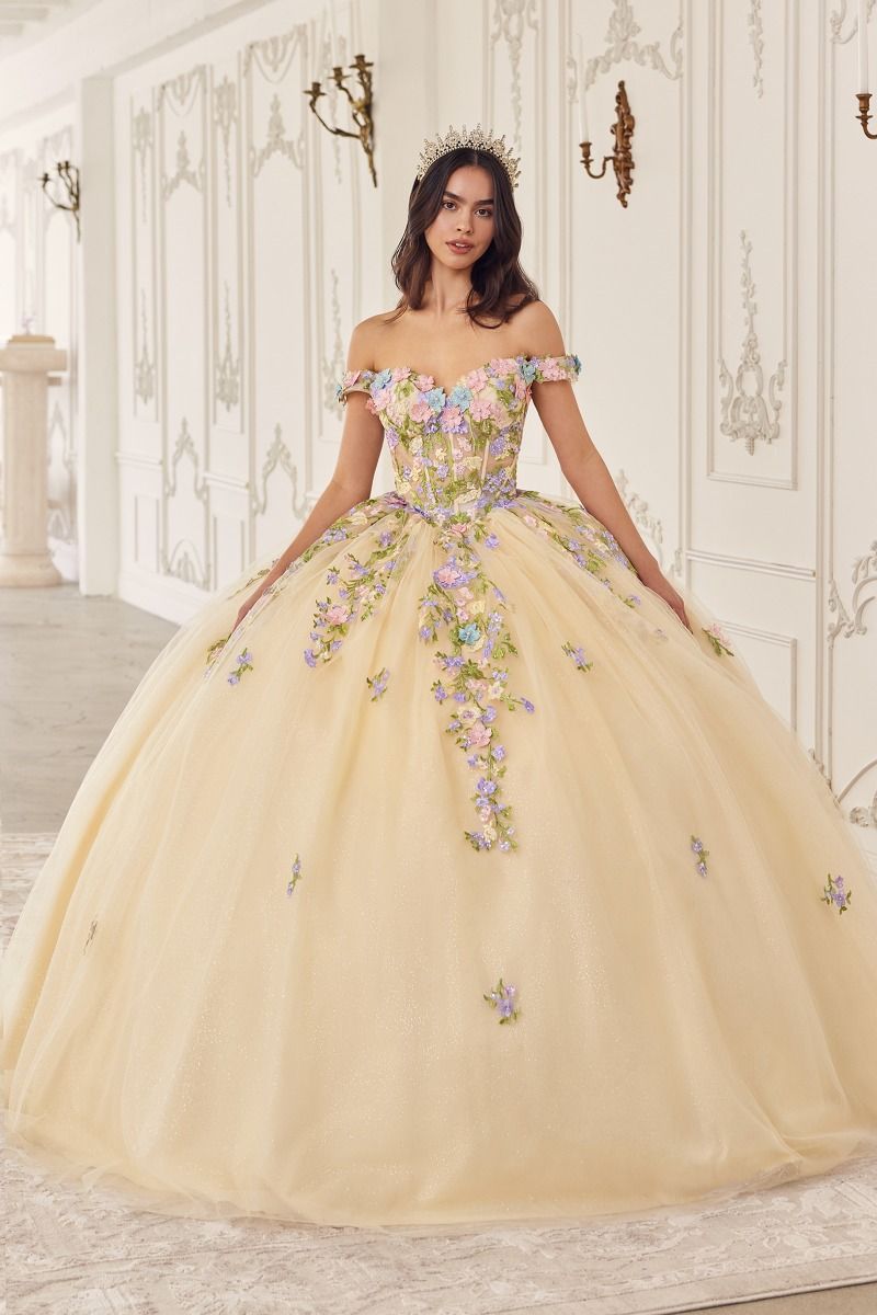 LaDivine 15724 Long Floral Ball Gown Quinceanera Dress