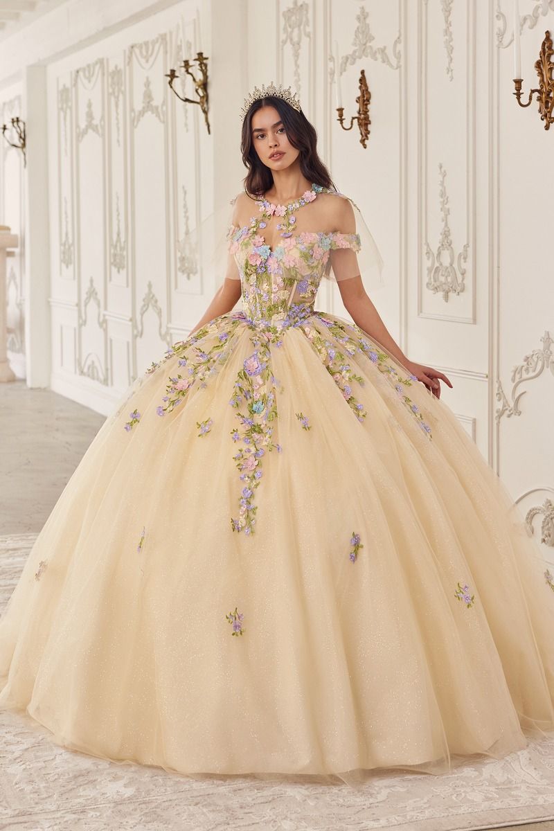 LaDivine 15724 Long Floral Ball Gown Quinceanera Dress