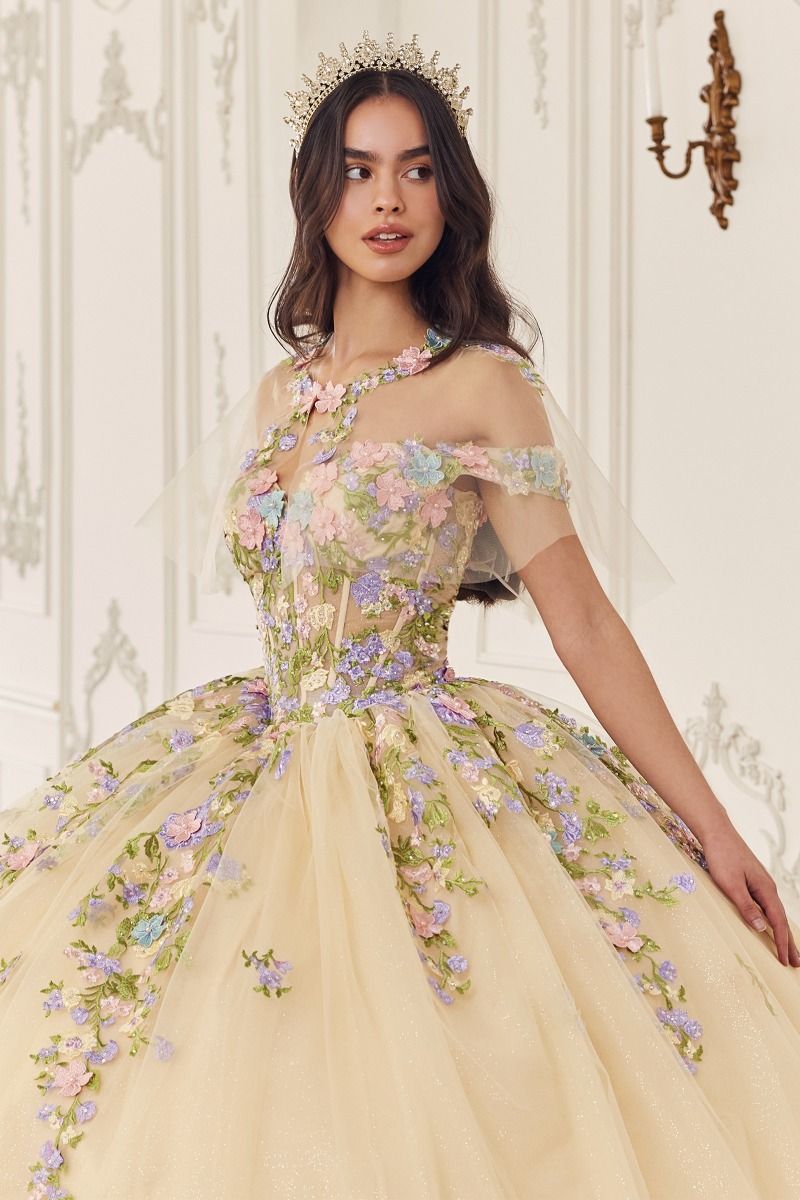 LaDivine 15724 Long Floral Ball Gown Quinceanera Dress