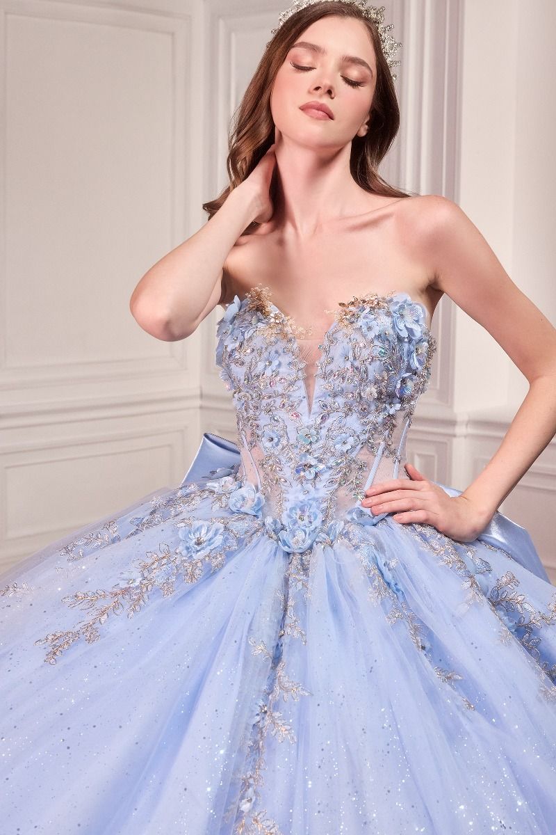 Quinceanera Dresses Glitter Long Ball Gown Corset Quinceanera Dress LT Blue