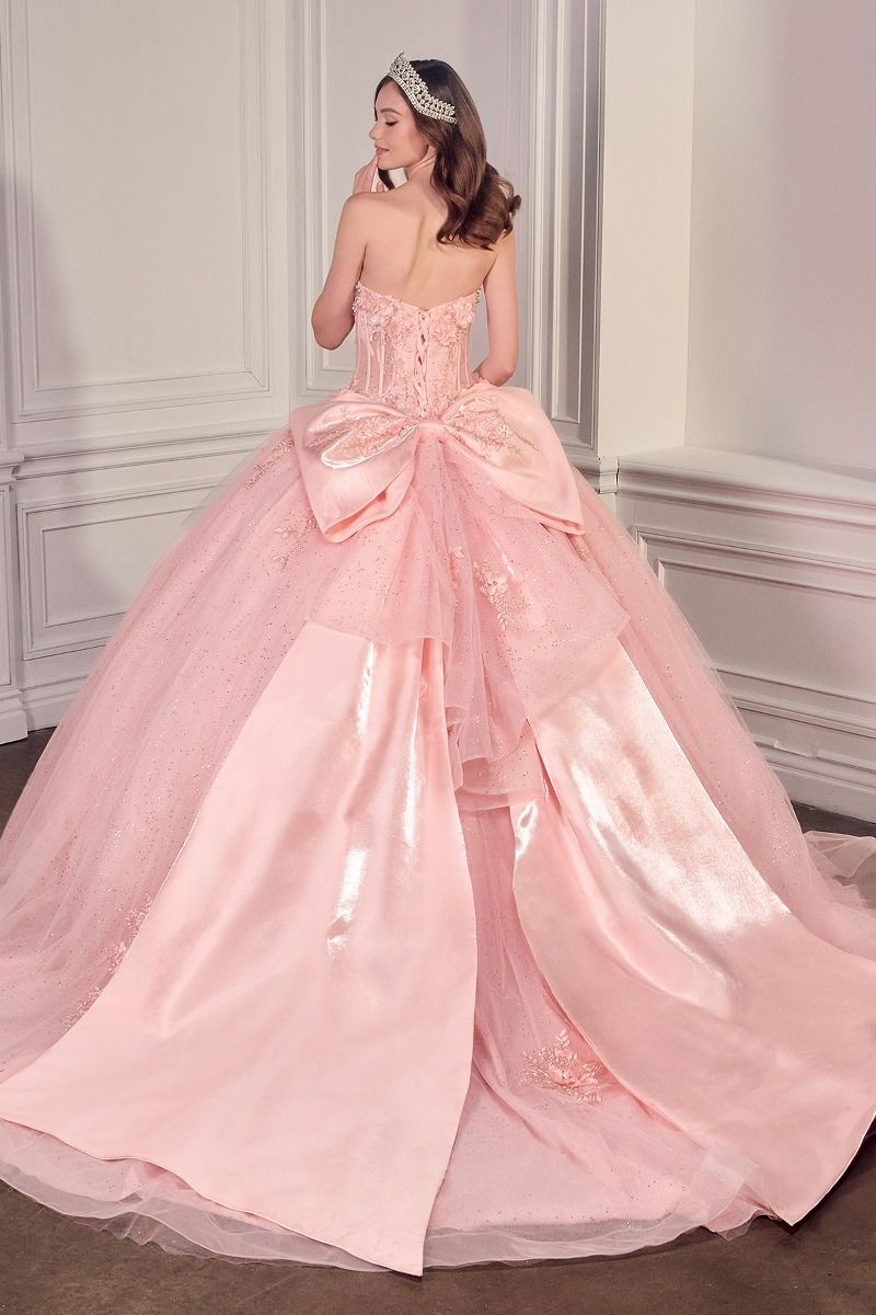 Quinceanera Dresses Glitter Long Ball Gown Corset Quinceanera Dress LT Pink