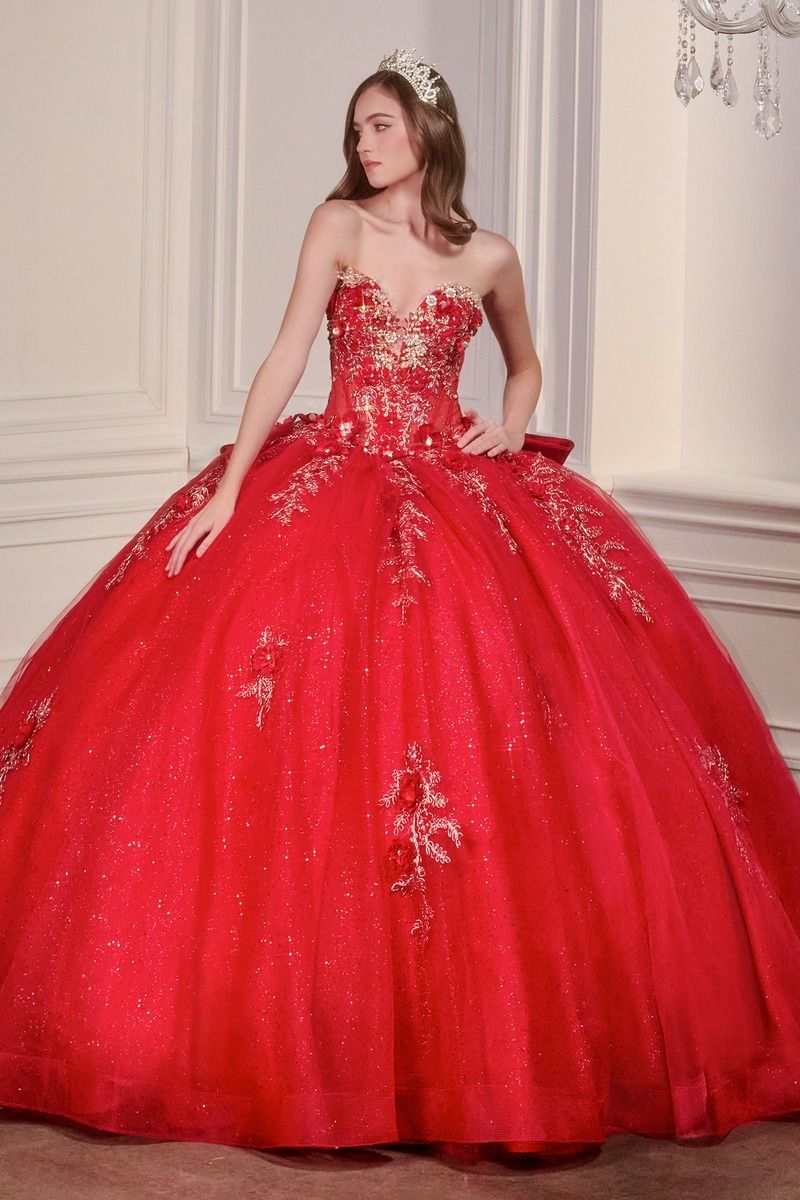 Quinceanera Dresses Glitter Long Ball Gown Corset Quinceanera Dress Red