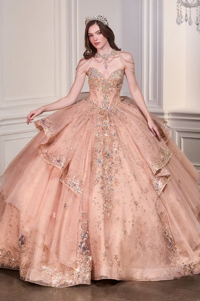 LaDivine 15727 Glitter Long Ball Gown Corset Quinceanera Dress The Dress Outlet LaDivine 15727 Glitter Long Ball Gown Corset Quinceanera Dress The Dress Outlet