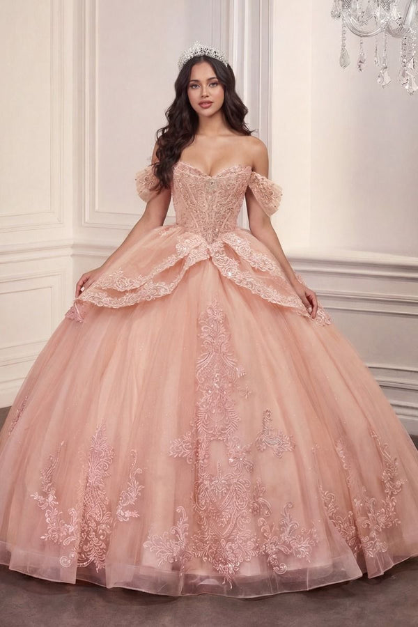 Off-the-Shoulder Floor-Length Tulle Quinceanera Ball Gown LaDivine 5729