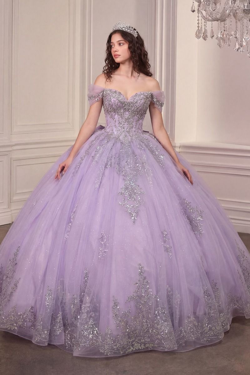 Lavender Off-the-Shoulder Floor-Length Tulle Quinceanera Ball Gown LaDivine 15730