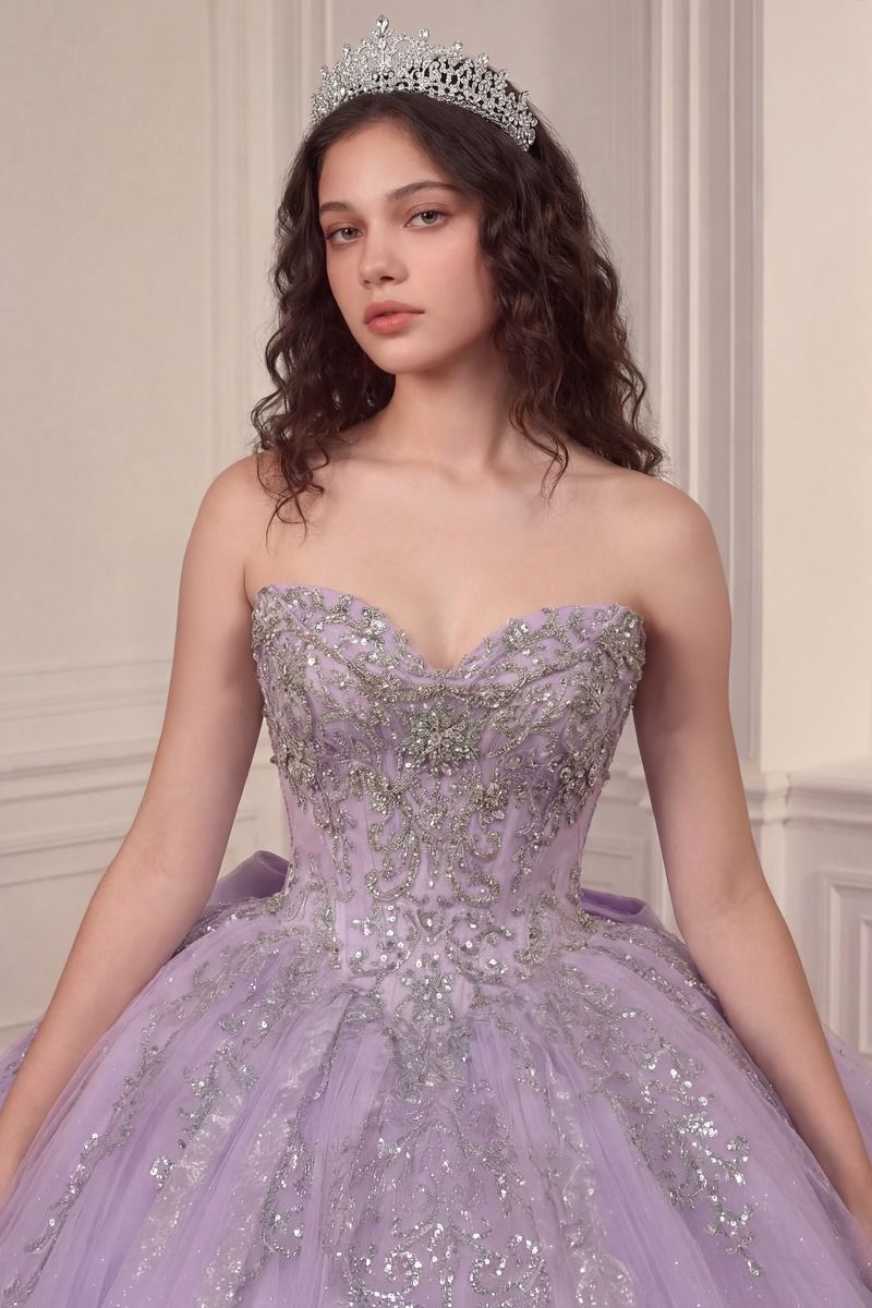Lavender Off-the-Shoulder Floor-Length Tulle Quinceanera Ball Gown LaDivine 15730