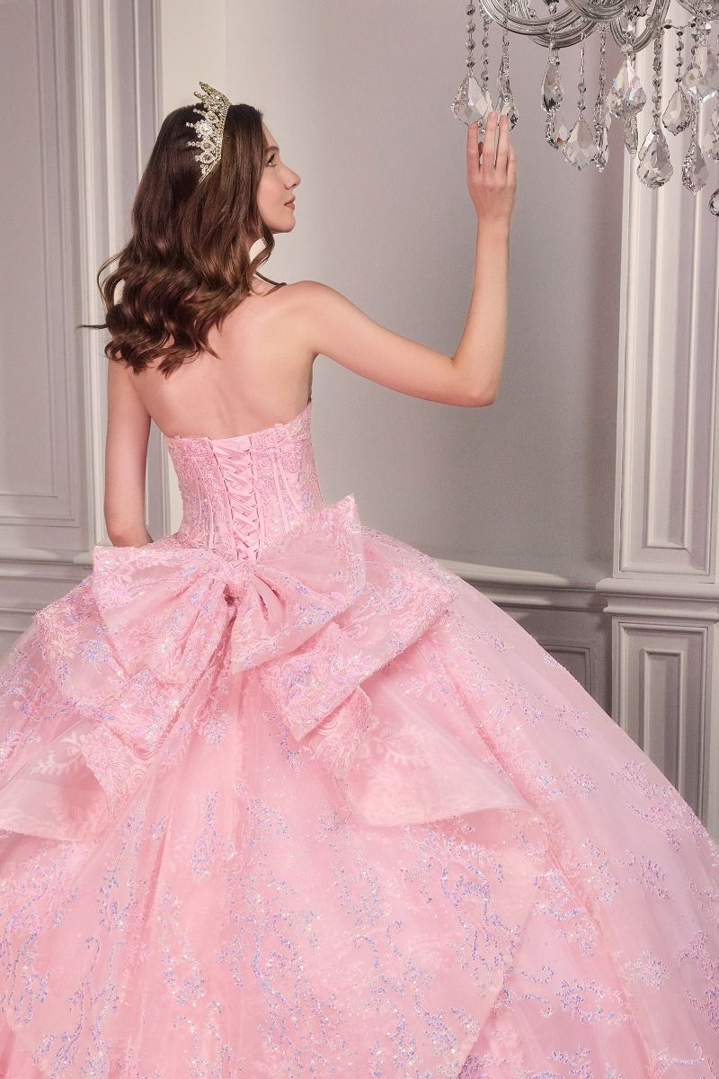 Quinceniera Dresses Sequin Long Ball Gown Corset Quinceanera Dress PINK