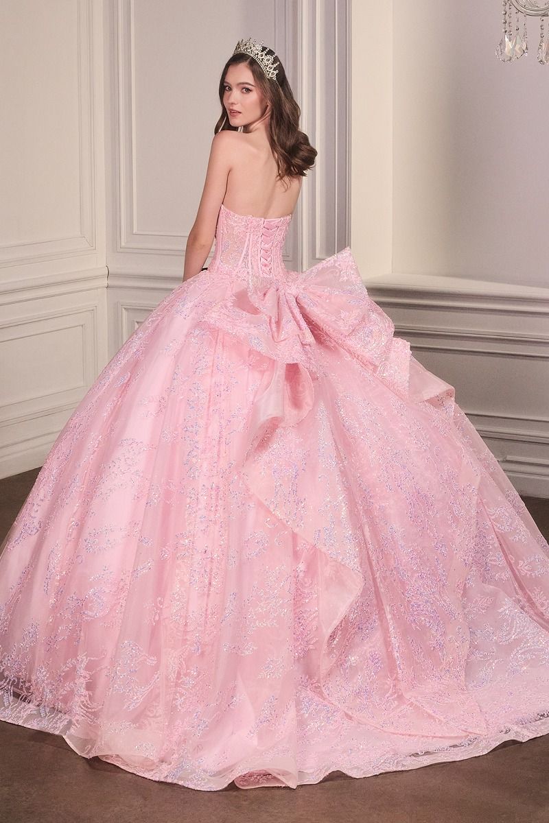 Quinceniera Dresses Sequin Long Ball Gown Corset Quinceanera Dress PINK