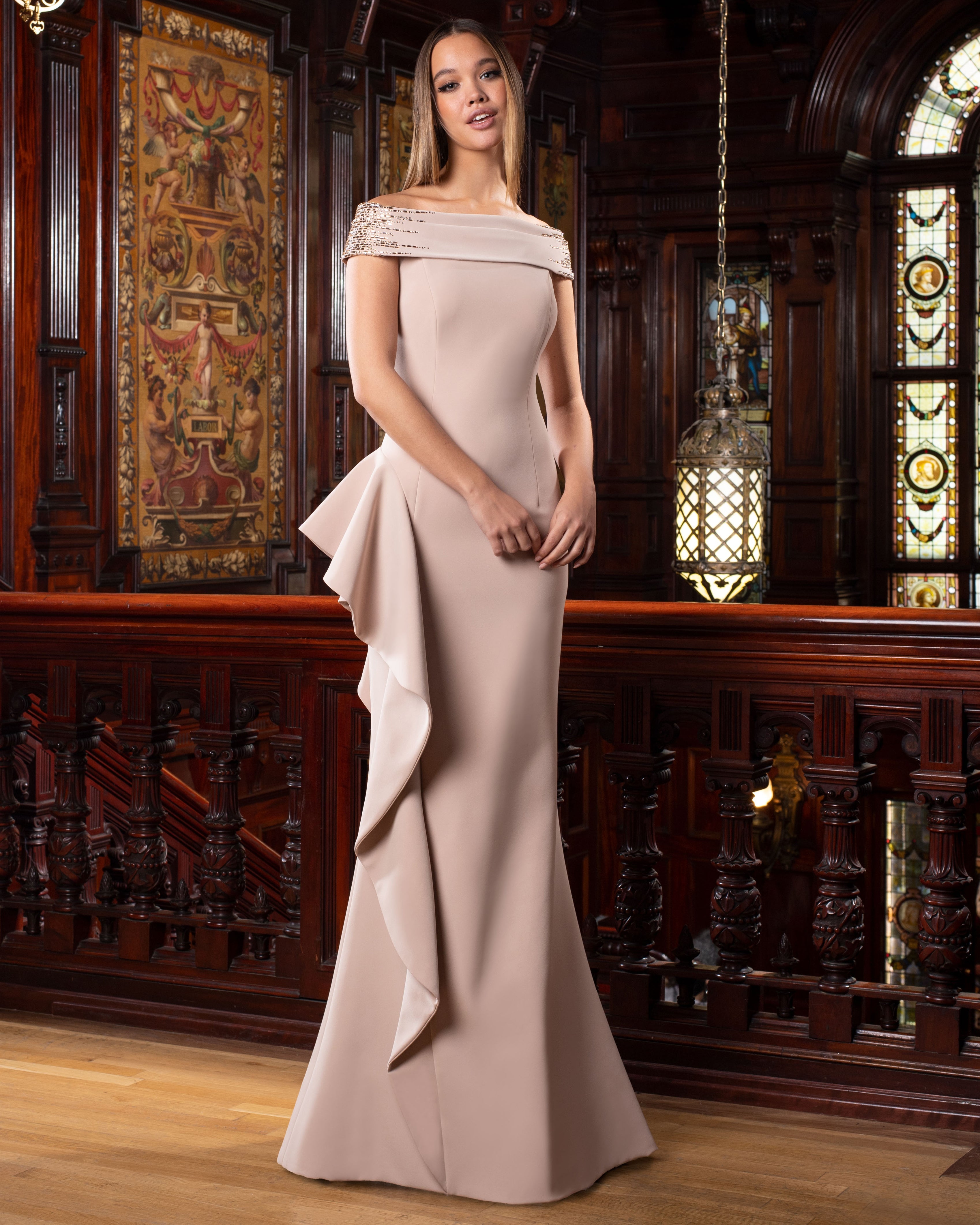 Formal Dresses Long Formal Ruffle Evening Dress Suntan