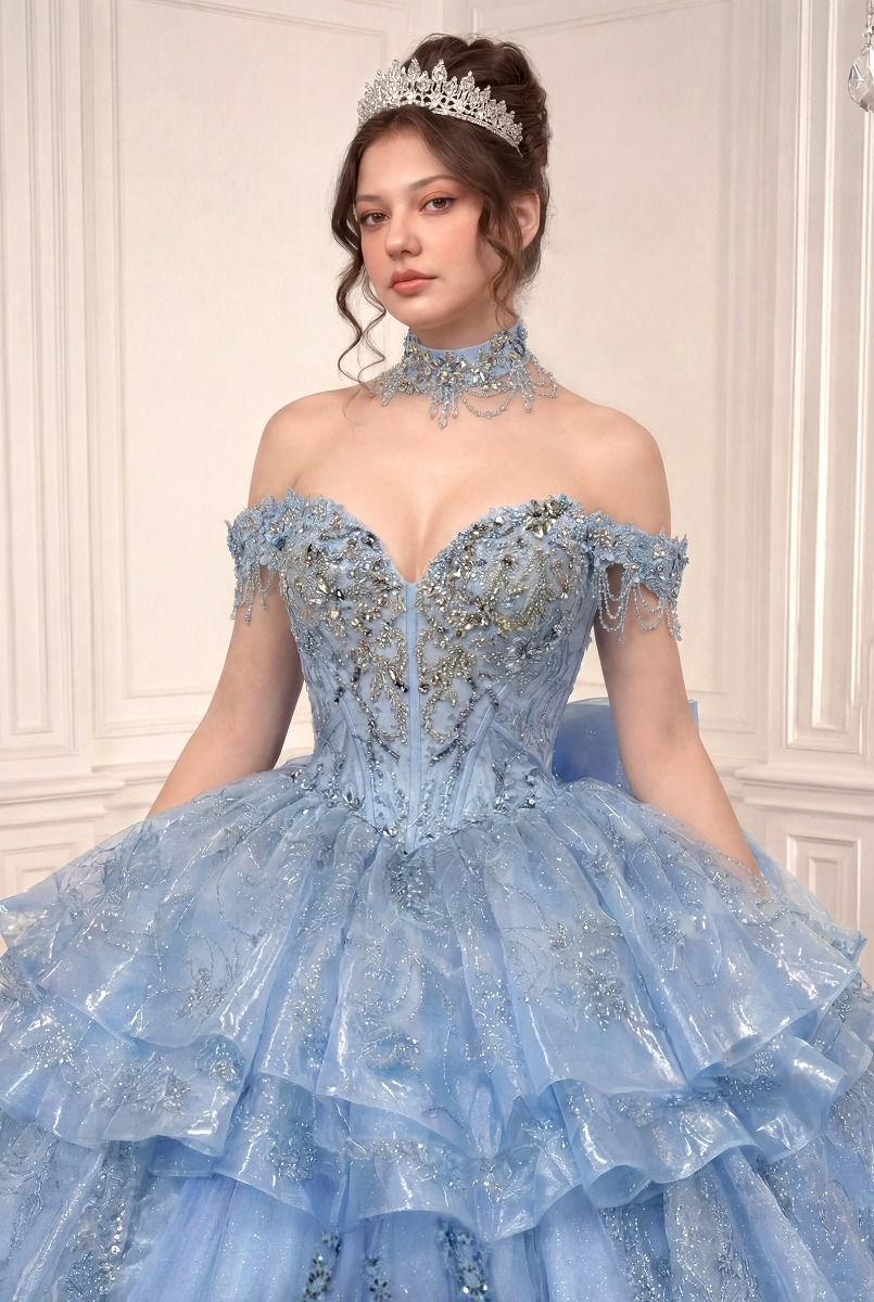 Off-the-Shoulder Floor-Length Tulle Formal Ball Gown LaDivine 15742