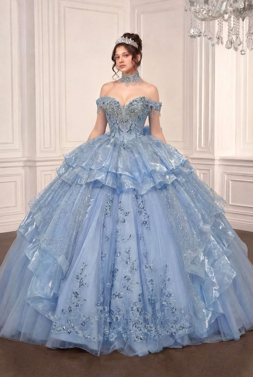Off-the-Shoulder Floor-Length Tulle Formal Ball Gown LaDivine 15742