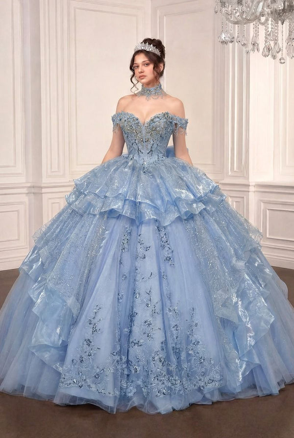 Off-the-Shoulder Floor-Length Tulle Formal Ball Gown LaDivine 15742