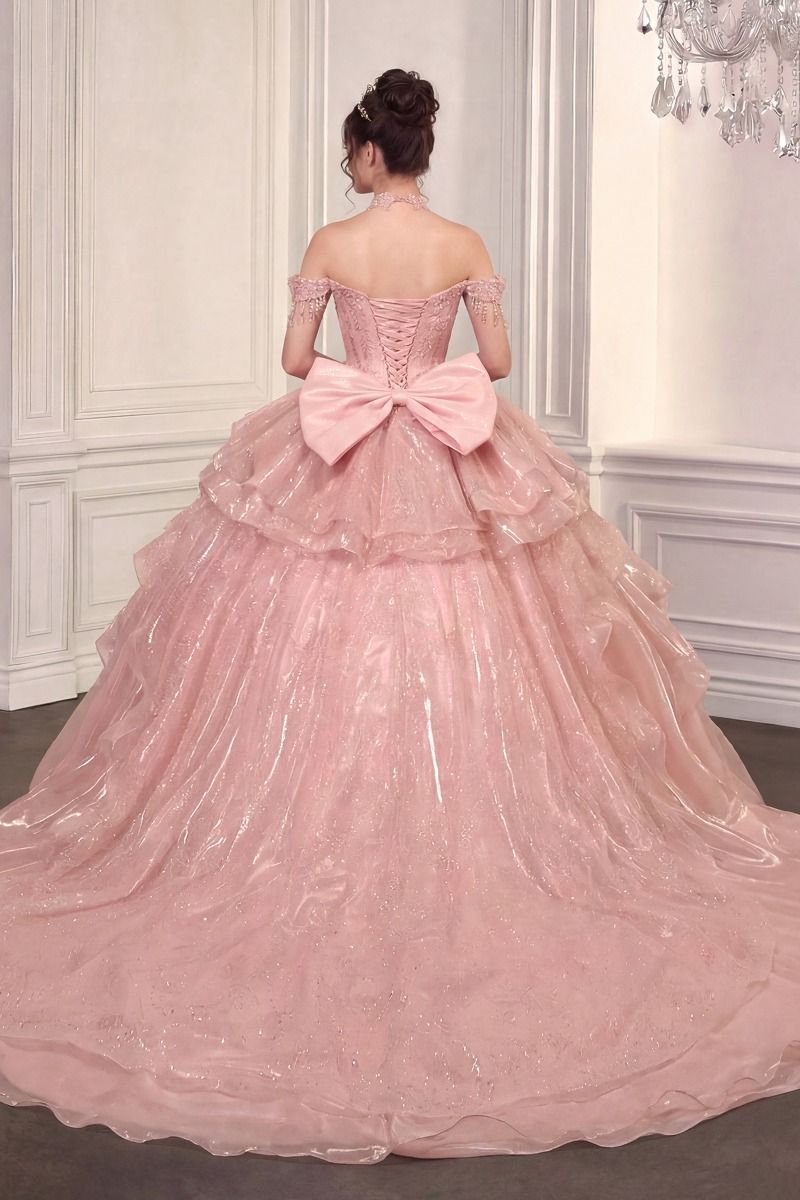 Off-the-Shoulder Floor-Length Tulle Formal Ball Gown LaDivine 15742