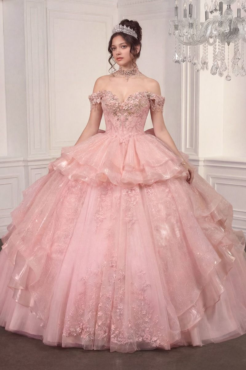 Off-the-Shoulder Floor-Length Tulle Formal Ball Gown LaDivine 15742