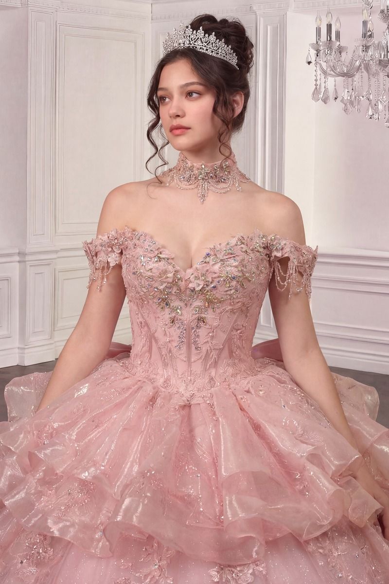 Off-the-Shoulder Floor-Length Tulle Formal Ball Gown LaDivine 15742