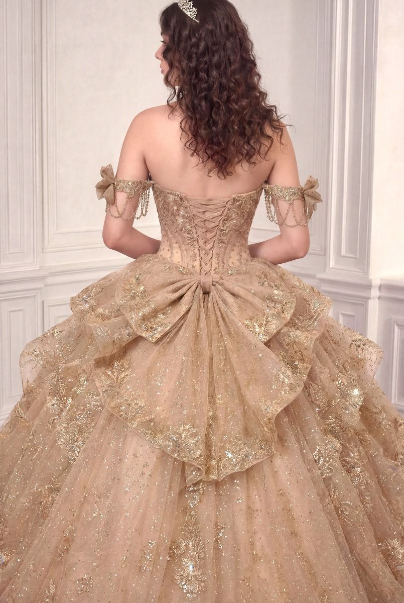 Off-the-Shoulder Floor-Length with Train Tulle Formal Ball Gown LaDivine 15743