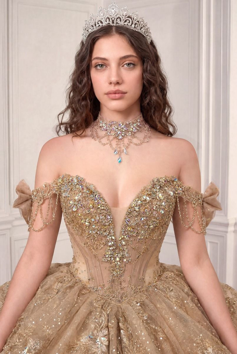 Off-the-Shoulder Floor-Length with Train Tulle Formal Ball Gown LaDivine 15743
