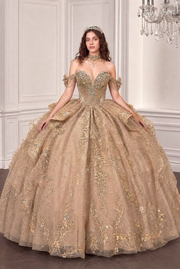 Off-the-Shoulder Floor-Length with Train Tulle Formal Ball Gown LaDivine 15743