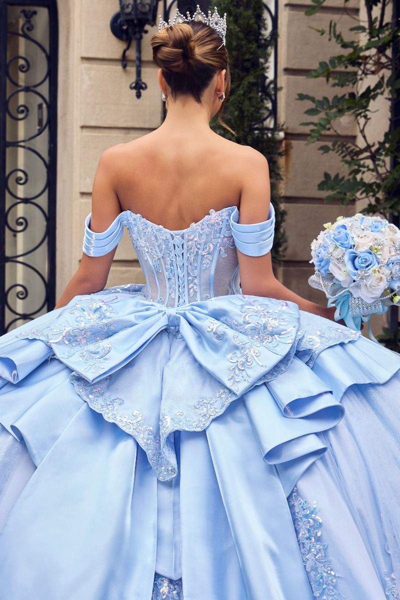 Off-the-Shoulder Floor-Length Satin Occasion Ball Gown LaDivine 15745