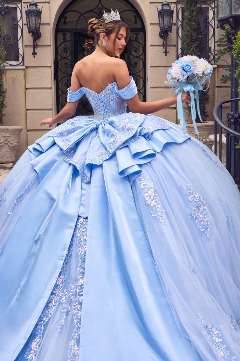 Off-the-Shoulder Floor-Length Satin Occasion Ball Gown LaDivine 15745