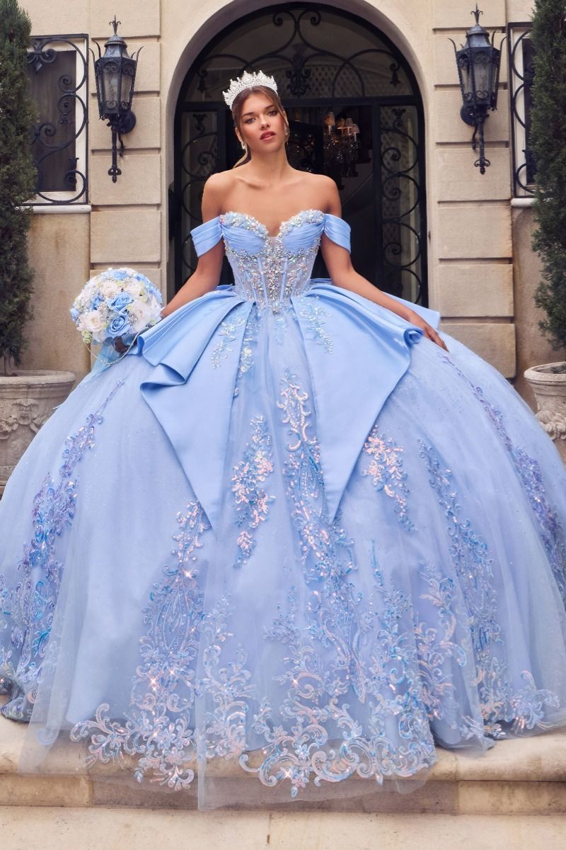 Off-the-Shoulder Floor-Length Satin Occasion Ball Gown LaDivine 15745