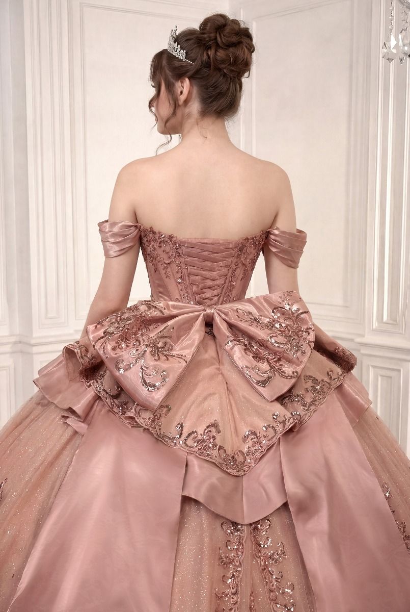 Off-the-Shoulder Floor-Length Satin Occasion Ball Gown LaDivine 15745