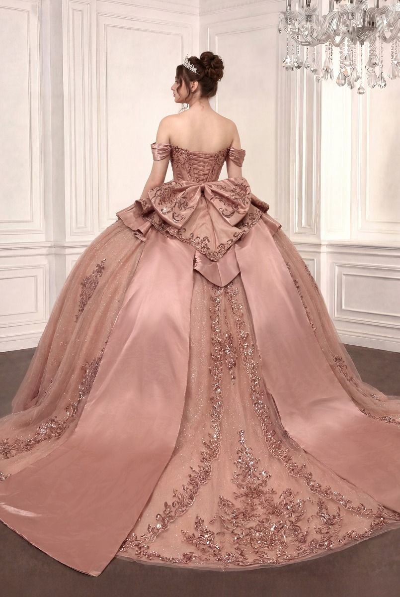 Off-the-Shoulder Floor-Length Satin Occasion Ball Gown LaDivine 15745