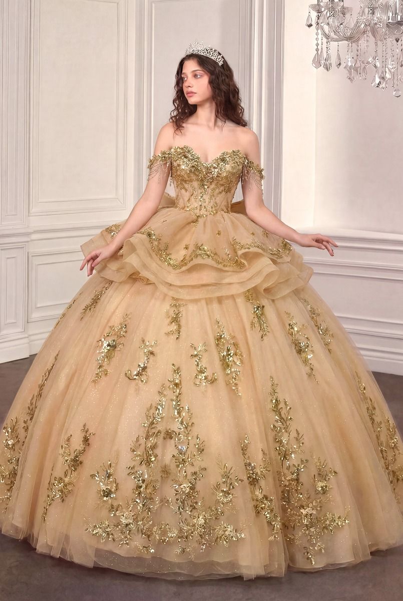 Off-the-Shoulder Floor-Length Tulle Occasion Ball Gown LaDivine 15746
