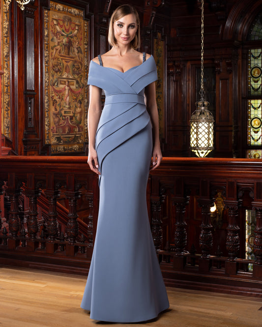 Formal Dresses Beaded Long Layered Formal Pleated Dress Delphi Blue