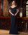 Formal Dresses Beaded Long Layered Formal Pleated Dress Navy