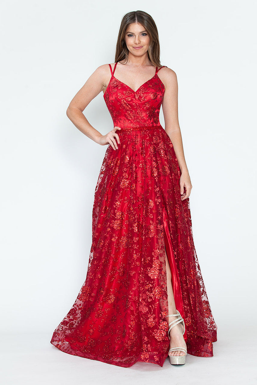 Prom Dresses Glitter Corset Long Formal Floral Prom Dress Lenovia 8235 Wine