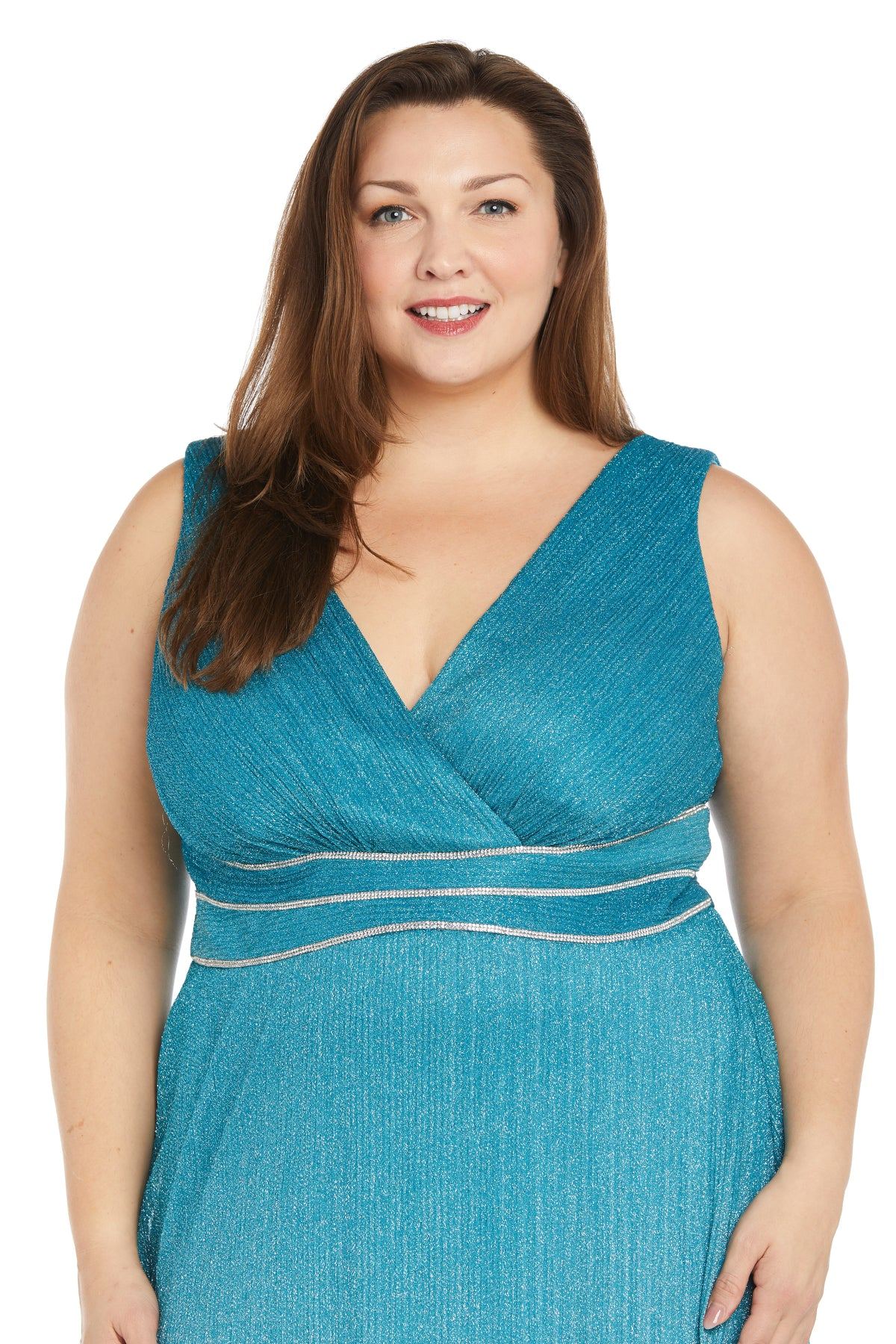 R&M Richards 1576W Long Plus Size Pleated Formal Dress