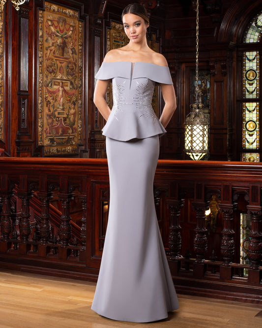 Formal Dresses Long Formal Peplum Evening Dress Dove Grey
