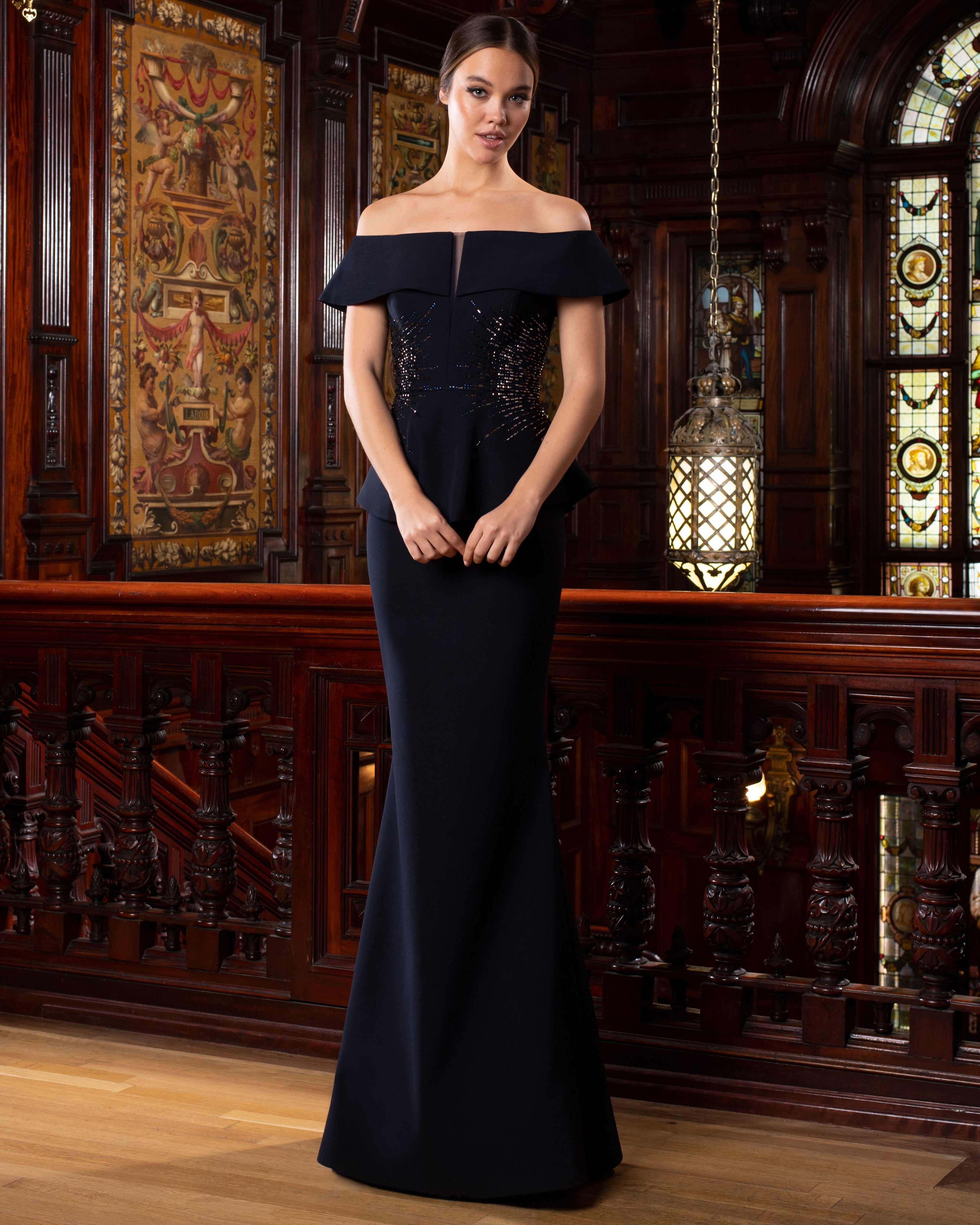 Formal Dresses Long Formal Peplum Evening Dress Navy